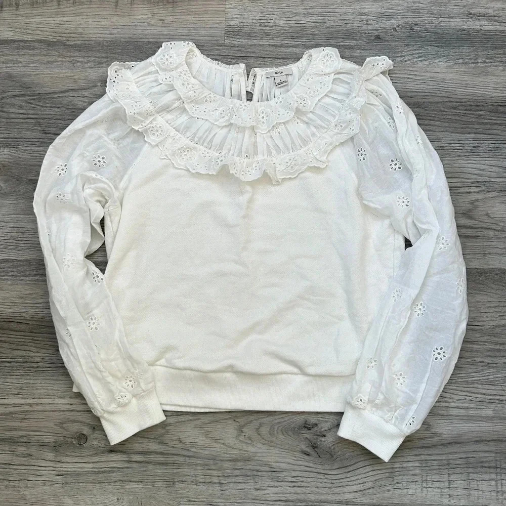 Othilia Top Womens Medium  Caty Ruffled Eyelet Ruffle Casual Sz L